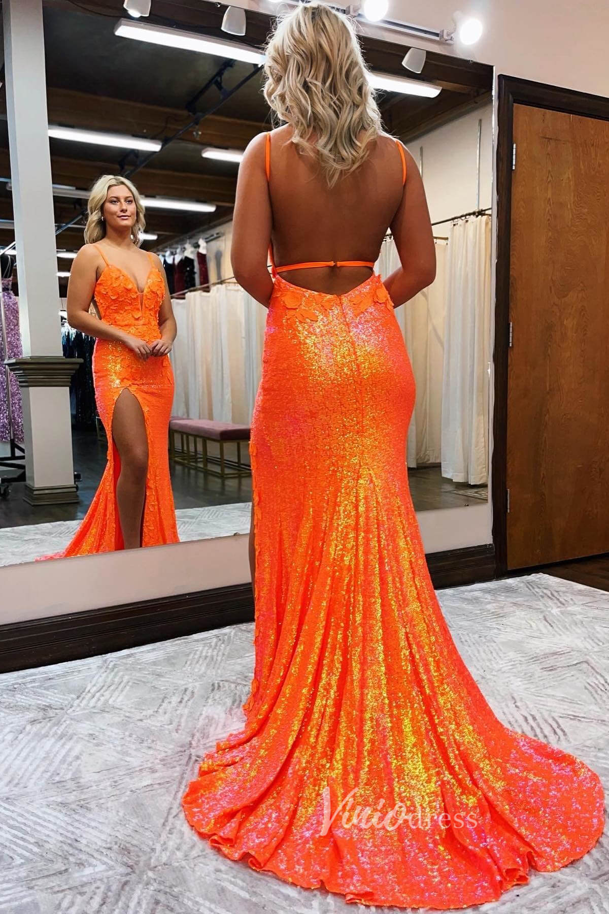 orange sequin dress